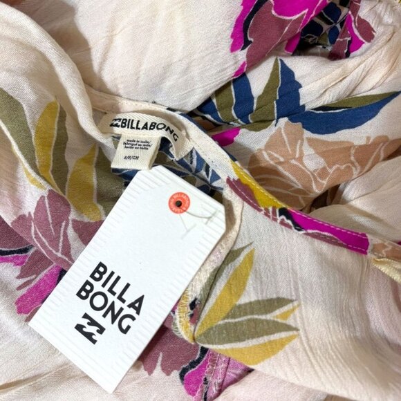 NEW Printed Floral Wrap Blouse Small CREAM MULTICOLOR Boho Pink Billabong NWT - Picture 9 of 10